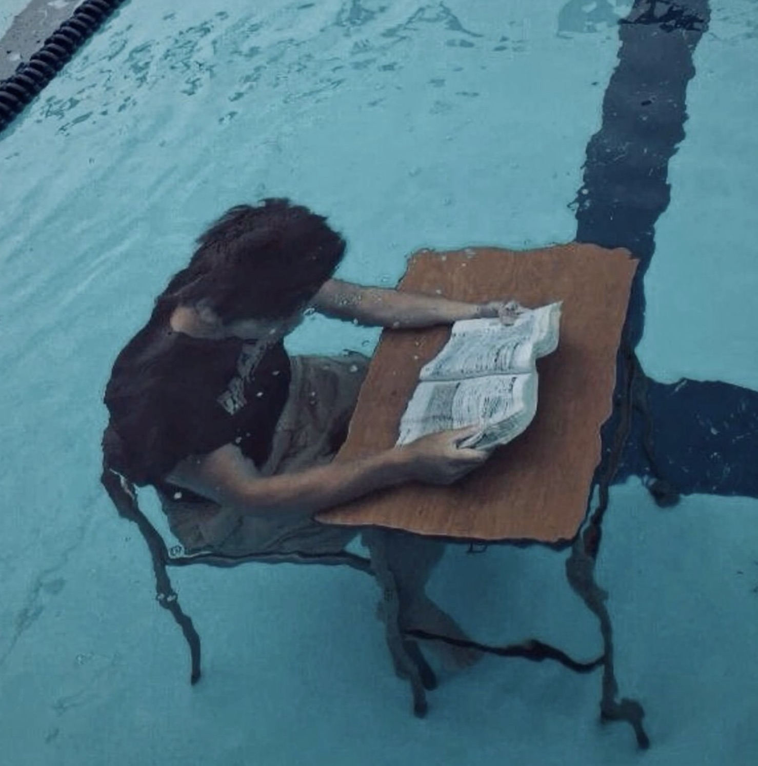 reading in pool meme